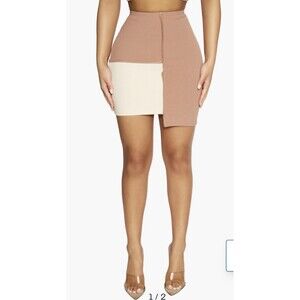 Naked Wardrobe Nordstrom Color Block High Rise Ribbed Stretchy Rose mini Skirt